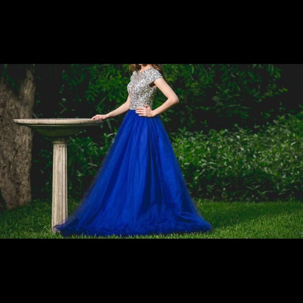Royal Blue Sequin Bodice Ball Gown Dress